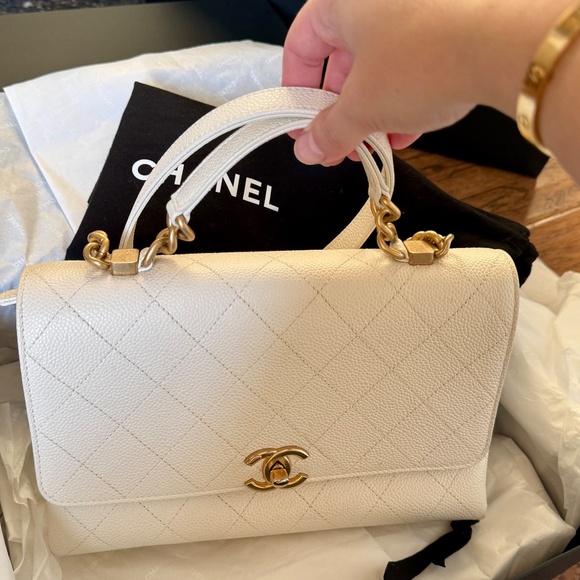 CHANEL Flap Bag With Handle White Gold Hardware Medium NWT - Picture 4 of 8